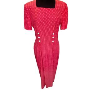 Vintage 90s does 50s My Michelle Coral Pink White Polka Dot Maxi Dress Med Large